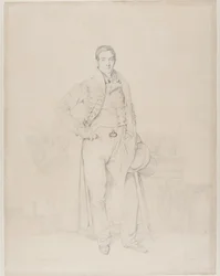 Porträt des Architekten Alexandre Bénard, ganzfigurig, mit Fragmenten klassischer Kapitelle, das römische Forum im Hintergrund, 1818